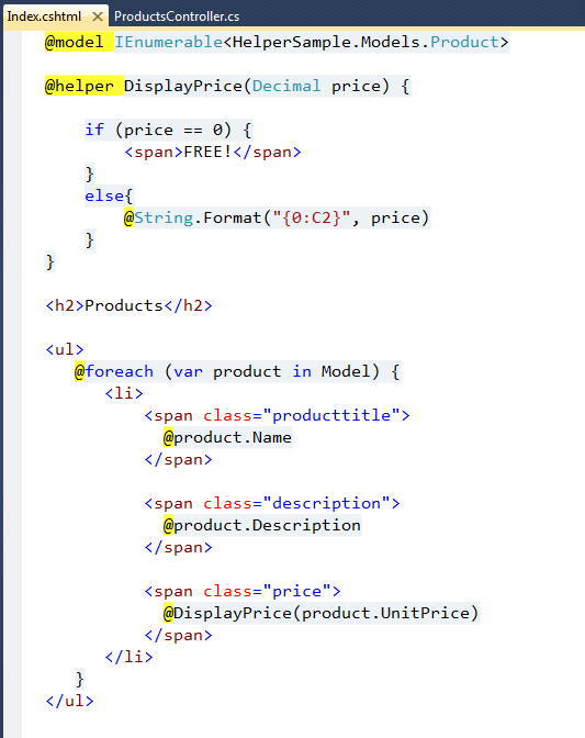 ASP.NET MVC 3和Razor中的@helper 语法